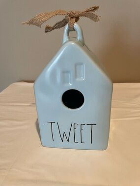 Rae Dunn Blue Ceramic 'TWEET' Birdhouse Accent